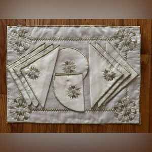 Moroccan traditional embroidered tray cover, 6 napkins and teapot accessories